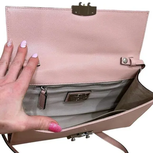 Valentino Cocotte Rose Pink Leather Silver Rockstud Envelope Shoulder Bag $895 - Picture 9 of 16